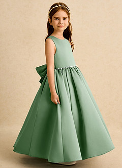 Azazie Daisies Flower Girl Dresses Matcha Ball-Gown Bow Matte Satin Dress image6