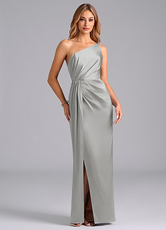 Azazie Naria Bridesmaid Dresses Silver Sheath One Shoulder Stretch Satin Dress image5