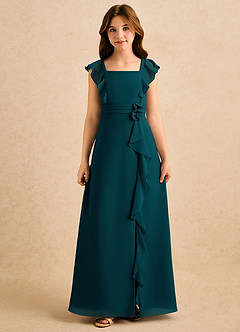 Azazie Soso Girls Formal Blomsterpigekjoler A-Line Plisseret Chiffon Gulv-længde Kjole image3