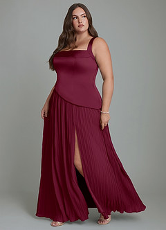 Azazie Stephanie Vestidos de damas de honor Vestido Mora de Satén Elástico de Línea A con Plisado image11