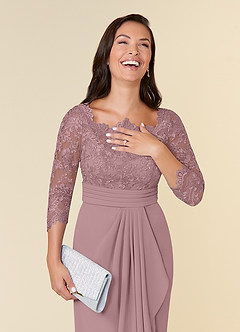 Azazie Bernadine vestidos de madre de la novia Vestido de Rosa Polvorienta de Encaje de Recto image4