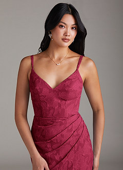 Azazie Leo Bridesmaid Dresses Burgundy Sheath Pleated Floral Burnout Dress image5