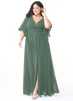 Azazie Temeka Bridesmaid Dresses Eucalyptus A-Line Ruched Chiffon Dress image7