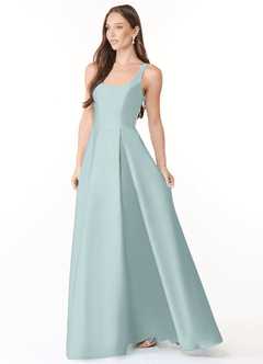Azazie Neve Bridesmaid Dresses Mist Ball-Gown with Pockets Stretch Satin Dress image3
