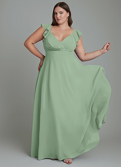 Azazie Leilani Brautjungfernkleider A-Linie Plissee Chiffon Kleid Matcha image8