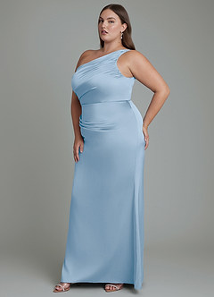 Azazie Akilah Robes de demoiselle d'honneur Robe Sirène en Satin extensible Asymétrique Poudre Bleue image11