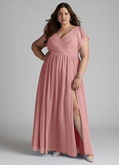 Azazie Zella Bridesmaid Dresses Dusty Rose A-Line Lace Chiffon Dress image8