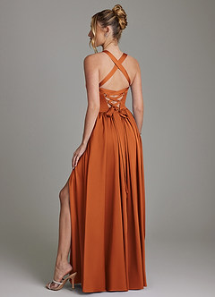 Azazie Francis Bridesmaid Dresses Cinnamon A-Line Corset Stretch Satin Dress image7