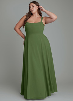 Azazie Shaude Bridesmaid Dresses Olive A-Line Pleated Chiffon Dress image8