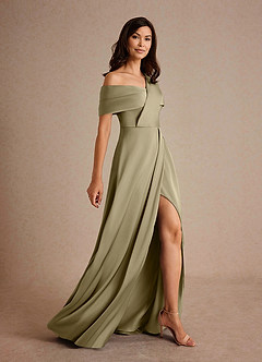Azazie Milton Mother of the Bride Dresses Moss Green A-Line Pleated Stretch Satin Dress image2