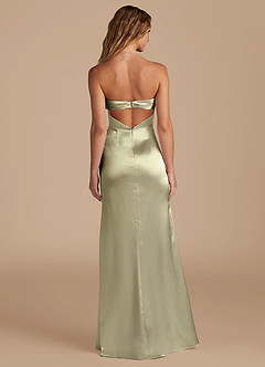 Azazie Leonis Vestidos de damas de honor Vestido de Musgo Verde de Satén Metálico de Corte Sirena Convertible con Plisado image6