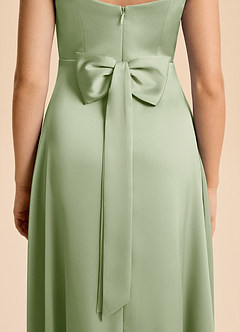 Azazie Kiki Junior Dusty Sage A-Line Bow Stretch Satin Dress image4