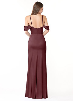 Azazie Amyra Robes de demoiselle d'honneur Robe Fourreau Convertible en Satin extensible Épaule décolletée Sangria image6