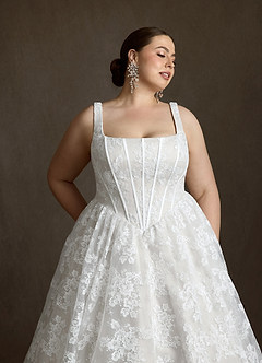 Azazie Geneva Wedding Dresses Diamond White Ball-Gown Square Neckline Lace Dress image13