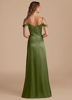 Azazie Ocean Brautjungfernkleider A-Linie Schulterfrei Metallischer Satin Kleid Olivgrün image2