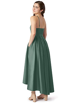Azazie Jemima Junior Eucalyptus A-Line with Pockets Stretch Satin Dress image5