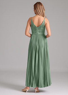 Azazie Raychelle Brautjungfernkleider A-Linie Plissee Stretch-Satin Kleid Matcha image4