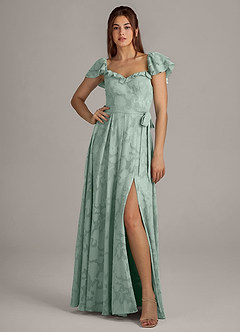 Azazie Aricella Bridesmaid Dresses Agave A-Line Corset Floral Burnout Dress image1
