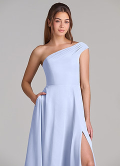 Azazie Melanie 신부 들러리 드레스 A라인 오프 더 숄더 쉬폰 바닥 길이 드레스 image5