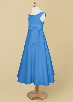 Azazie Lindy Flower Girl Dresses Blue Jay A-Line Pleated Matte Satin Dress image12