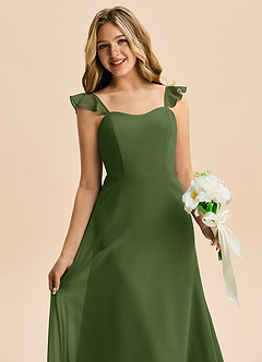 Azazie Mavie Junior A-Line Ruchede Chiffon Gulv-længde Junior brudepige Kjole image5