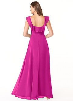 Azazie Jinny Brautjungfernkleider A-Linie Quadratischer Ausschnitt Gerüscht Chiffon Kleid Fuchsia image3