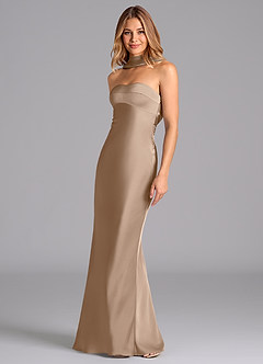 Azazie Lusinda Bridesmaid Dresses Taupe Mermaid Strapless Stretch Satin Dress image1