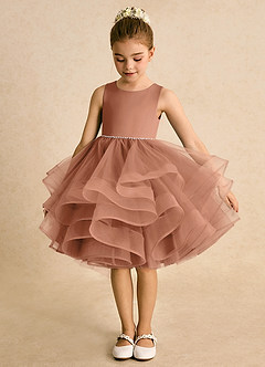 Azazie Tinie Blumenmädchenkleider Ballkleid Schleifen Tüll Kleid Bronzer image5