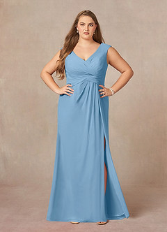 Azazie Sally Mère de la mariée Robes Robe Trapèze en Mousseline de soie Col V plissé Acier Bleuté image8