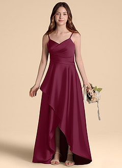 Azazie Prisha Junior Linia A Pofałdowany Satyna elastyczna Długość podłogi Młodsza druhna Sukienka image7