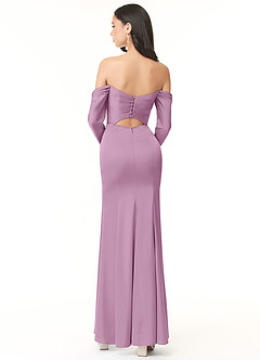 Azazie Hallie Bridesmaid Dresses Wisteria Sheath Off-The-Shoulder Long Sleeve Stretch Satin Convertible Dress image3
