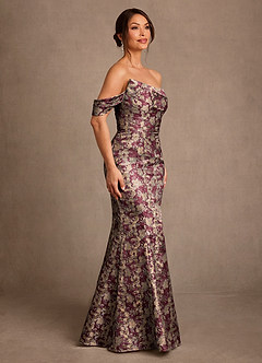 Azazie Nettie Brudens mor kjoler Havfrue Off the shoulder Jacquard Gulv-længde Kjole image2
