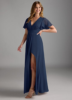 Azazie Zaniah Vestidos de damas de honor Vestido de Azul Marino Oscuro de Gasa de Corte en A image5