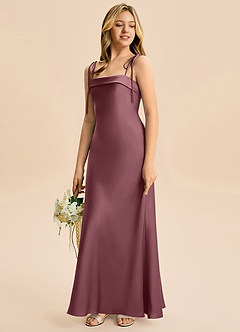 Azazie Willa Junior Desert Rose Mermaid Bow Stretch Satin Dress image5