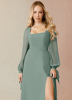 Azazie Leonia Brautjungfernkleider A-Linie Langarm Chiffon Kleid Silberner Salbei image5