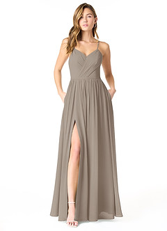 Azazie Cora Robes de demoiselle d'honneur Robe Trapèze en Mousseline de soie Plissée Taupe image1