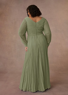 Azazie Zina Mother of the Bride Dresses Pistachio A-Line Pleated Chiffon Dress image8