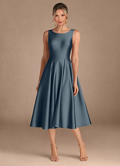 Azazie Fulton Mother of the Bride Dresses Twilight A-Line Pleated Stretch Satin Dress image5