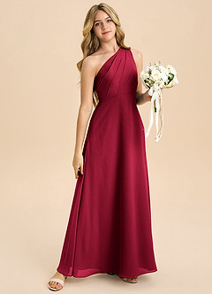 Azazie Phaedra Junior Burgundy A-Line Pleated Chiffon Dress image6
