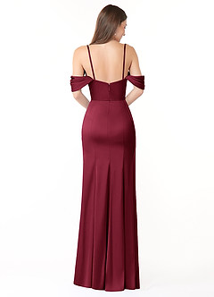 Azazie Amyra At-home Try On Dresses Burgundy Mermaid Off the Shoulder Stretch Satin Convertible Dress image2