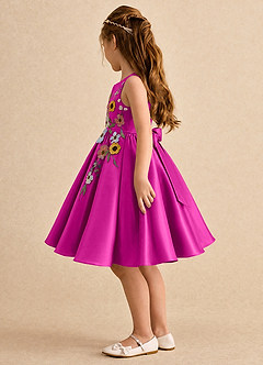 Azazie Prima Blumenmädchenkleider A-Linie Schleifen Matte Satin Kleid Fuchsia image4