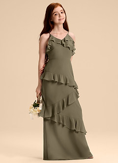 Azazie Evara Junior Willow Green A-Line Chiffon Dress image6