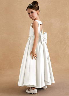 Azazie Bettie Flower Girl Dresses Ivory A-Line Bow Matte Satin Dress image3