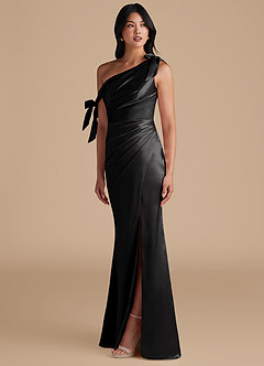 Azazie Xyla Bridesmaid Dresses Black Sheath Off the Shoulder Metallic Satin Convertible Dress image6