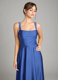 Azazie Shaude Bridesmaid Dresses Royal Blue A-Line Pleated Stretch Satin Dress image3
