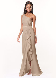 Azazie Liza Bridesmaid Dresses Taupe Mermaid One Shoulder Chiffon Dress image1
