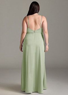 Azazie Brielle Robes de demoiselle d'honneur Robe Trapèze en Satin extensible Bretelles spaghetti Vert Sauge image7
