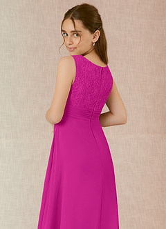 Azazie Snow Junior Fuchsia A-Line Lace Chiffon Dress image6