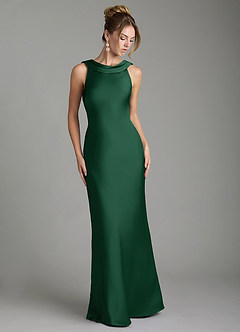 Azazie Aussie Bridesmaid Dresses Dark Green Sheath Pleated Stretch Satin Dress image1