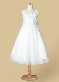 Azazie Junabee Flower Girl Dresses Ivory Blushing Pink A-Line Lace Tulle Dress image6